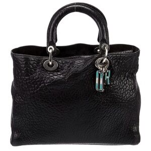 Christian Dior Lady Tote - Black Leather Lambskin with Turquoise Charms